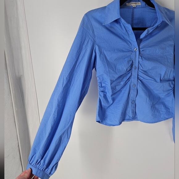 Moussy Blue Rouched Button Down Long Sleeve Top F - Picture 2 of 9